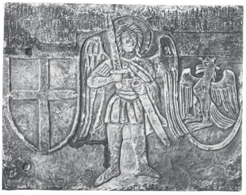 Fig. 6c: Construction slab dated 1387 with the bas-relief of Michael (Belgrano, Documenti, pl. 7)