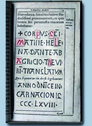 Fig. 6 : Authentique de l’abbaye Saint-Matthias d’après le dessin d’Antonius Mesenich