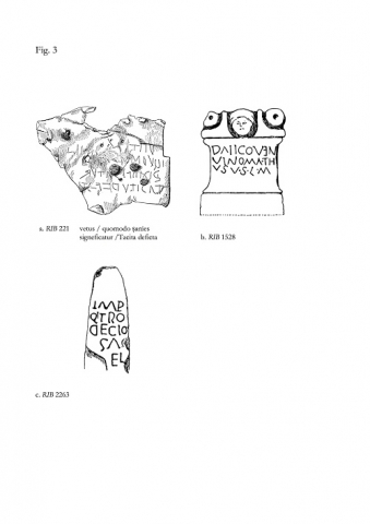 Fig. 3 : Exemples d’inscriptions romaines présentant des retournements et inversions de lettres