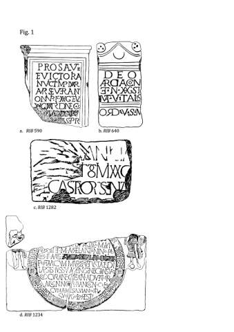 Fig 1. : Exemples d’inscriptions romaines présentant par des conjonctions, rapprochements et enclavements