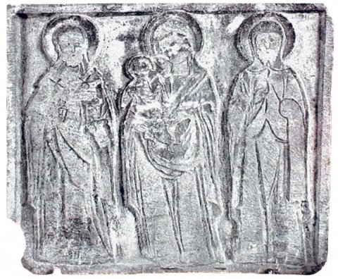 Fig. 7b: Slab with the bas-relief of Mary that was documented on the first tower dedicated to her (Rossi, Lapidi, fig. 7)