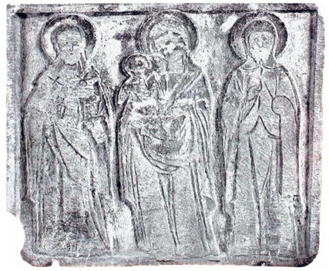 Fig. 7b: Slab with the bas-relief of Mary that was documented on the first tower dedicated to her (Rossi, Lapidi, fig. 7)