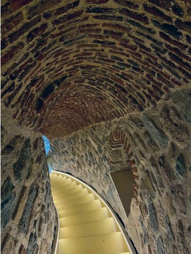 Fig. 9a: The brick vaulted gallery with stairs that continues from the ground floor to the fourth floor within the main walls of the Galata Tower. Photo: Hasan Sercan Sağlam, November 2020