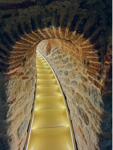 Fig. 9b: The brick vaulted gallery with stairs that continues from the ground floor to the fourth floor within the main walls of the Galata Tower. Photo: Hasan Sercan Sağlam, November 2020