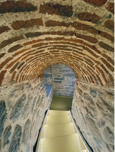 Fig. 9c: The brick vaulted gallery with stairs that continues from the ground floor to the fourth floor within the main walls of the Galata Tower. Photo: Hasan Sercan Sağlam, November 2020