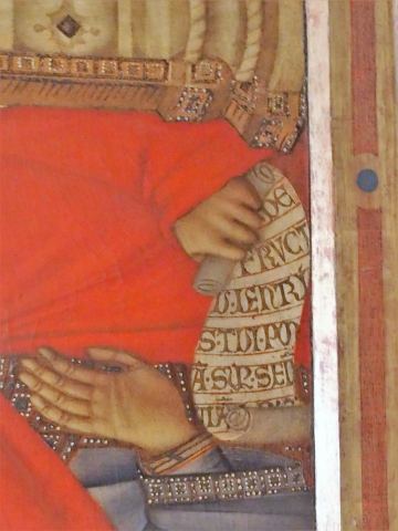 Fig. 3 : Florence (Italie), Musée des Offices : Cimabue, Vierge à l’Enfant avec huit anges et quatre prophètes. Détail du phylactère de David